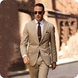 Beige Suit Men Wedding Suits For Men Elbow Patches Business Casual Groom Wear Tuxedo Slim Fit Male Blazers 2Pieces Jacket Pants