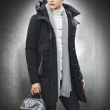 Winter Jacket Men Long Parka Coat Cotton Padded Hooded Windbreaker Outdoor Jacket Black Jacket Zipper Up Slim Fit Big Pockets