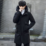 Winter Jacket Men Long Parka Coat Cotton Padded Hooded Windbreaker Outdoor Jacket Black Jacket Zipper Up Slim Fit Big Pockets
