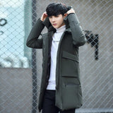 Winter Jacket Men Long Parka Coat Cotton Padded Hooded Windbreaker Outdoor Jacket Black Jacket Zipper Up Slim Fit Big Pockets